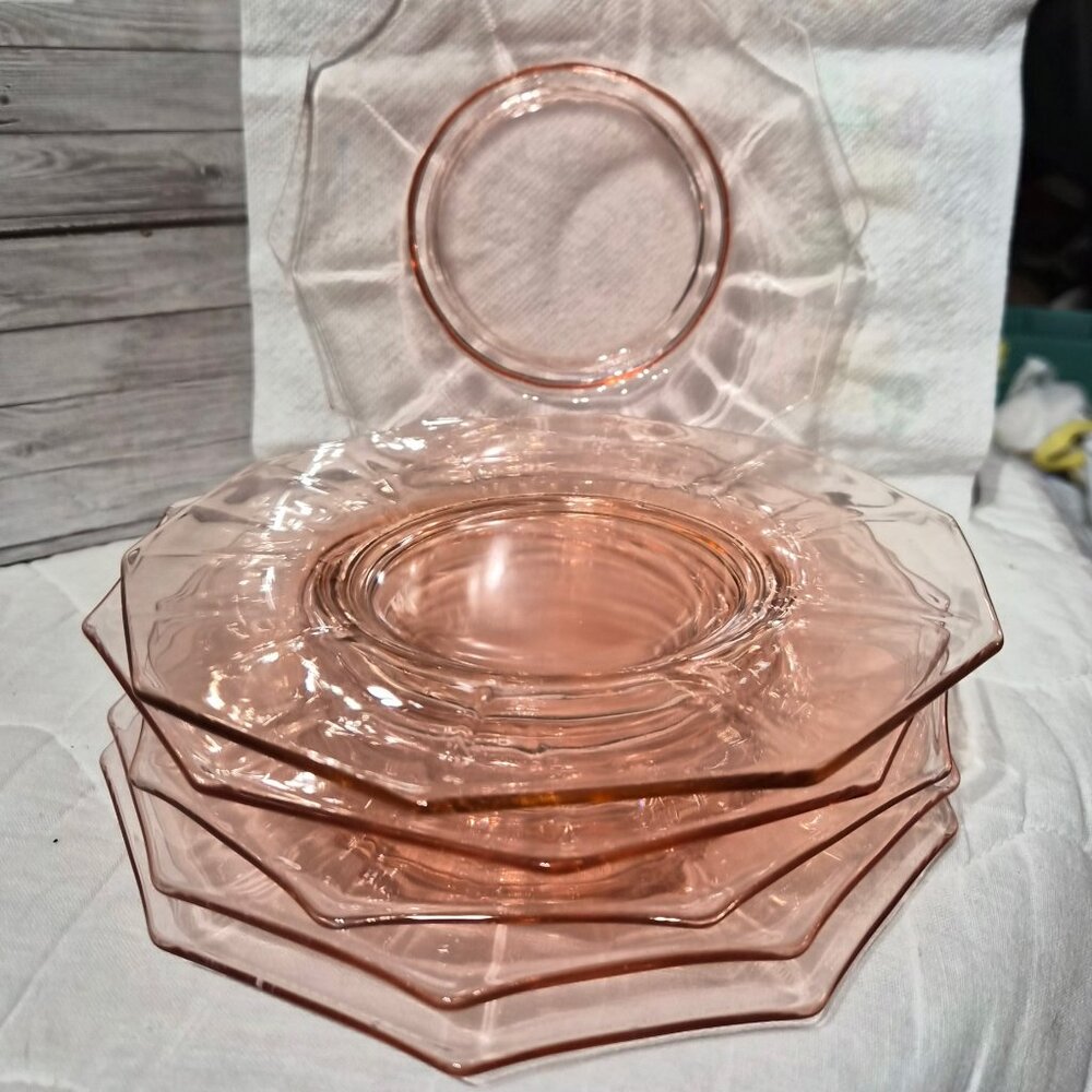 Pink Depression Glass Plate Set
